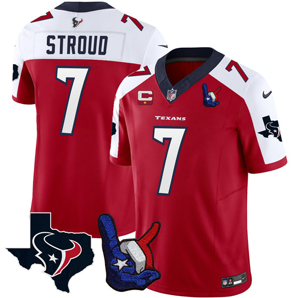 Men's Houston Texans #7 C.J. Stroud Red/White 2023 F.U.S.E. With 1-Star C And Hand Sign Throwing Up The H Patch Vapor Untouchable Limited Stitched Football Jersey Men's Houston Texans #7 C.J. Stroud Red/White 2023 F.U.S.E. With 1-Star C And Hand Sign Throwing Up The H Patch Vapor Untouchable Limited Stitched Football Jersey